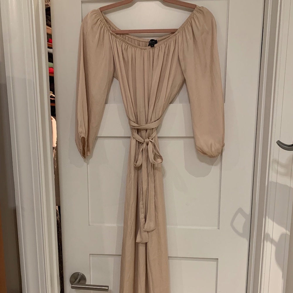 Bardot long sleeve off shoulder pink rose maxi dress
